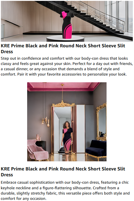 KRE Prime Women New Black and Pink Tone Round Neck Short Sleeve Slit Dress - KRE PRIME ®
