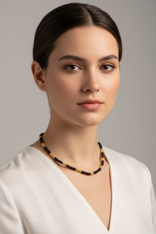 KRE PRIME 18K Gold Plated Black Beads Opulence Necklace - KRE Prime