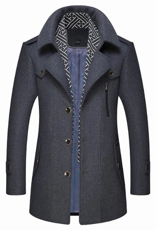KRE PRIME Men Layered Collar Button Front Mid Length Coat - KRE Prime