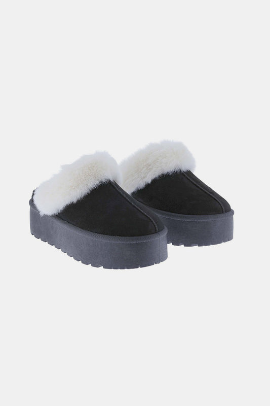 KRE Prime Women Thick Bottom Fur Trim Snow Black Slippers - KRE PRIME ®