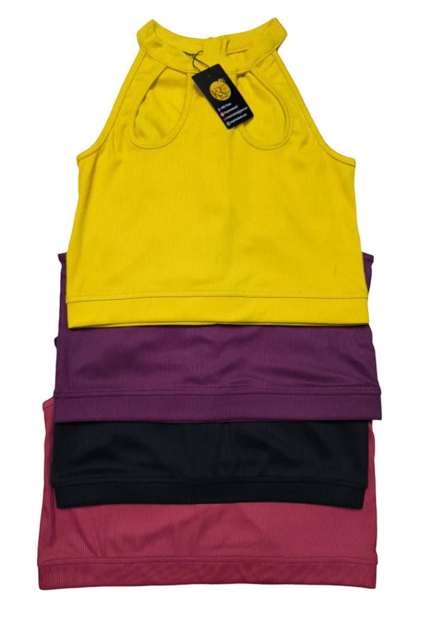 KRE PRIME women’s sophisticated ribbed crop top in black, close-up of fitted style and textured fabric.
