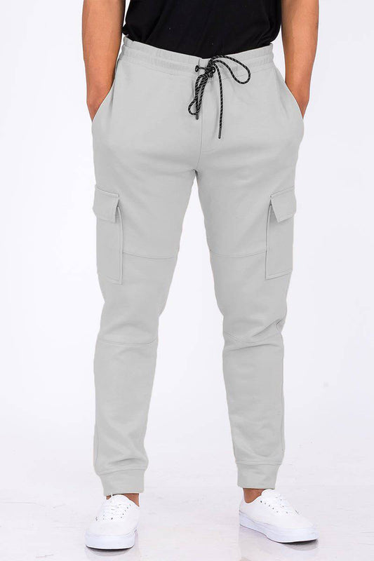 KRE Prime men's cotton blend cargo joggers with multiple pockets, relaxed fit, and tapered design for casual comfort.