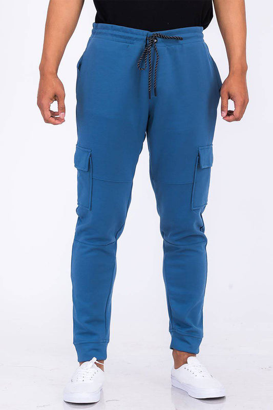 Men's KRE Prime cotton blend cargo joggers with multiple pockets and elastic waistband, casual comfortable men's jogger pants