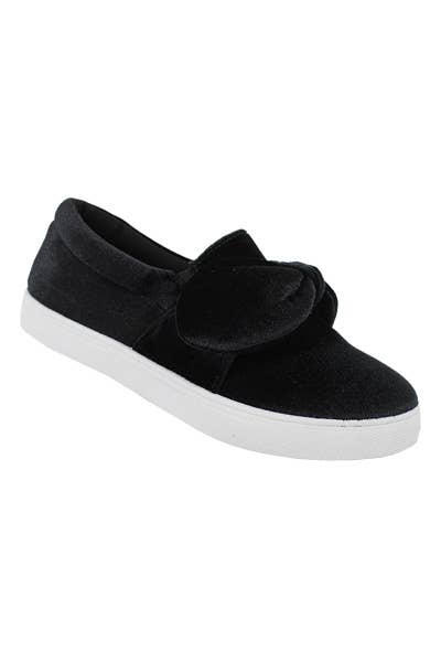 KRE Prime TIA-123 Women's Velvet Sneaker With Bow Black Shoes - KRE Prime
