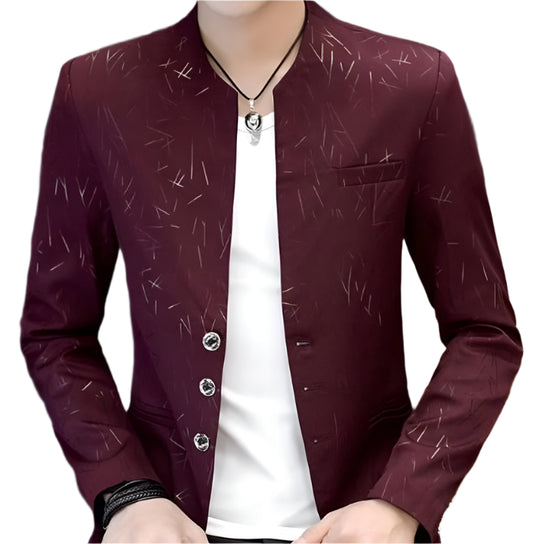 Mens Slim Round Stand Collar Pattern Blazer - KRE Prime Deals