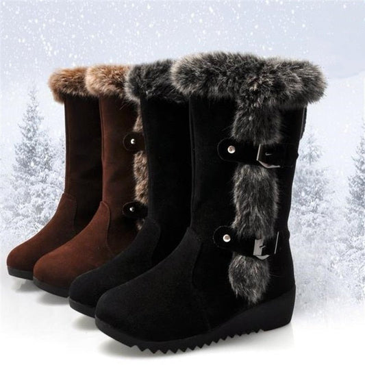 New Winter Women Boots Casual Warm Fur Mid-Calf Boots shoes Women Slip-On Round Toe wedges Snow Boots shoes Muje Plus size 42 - KRE Prime Deals