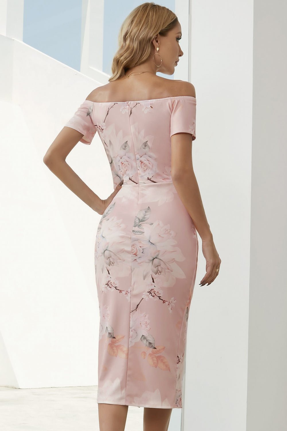 Printed Off-Shoulder Split Dress - KRE Prime Deals