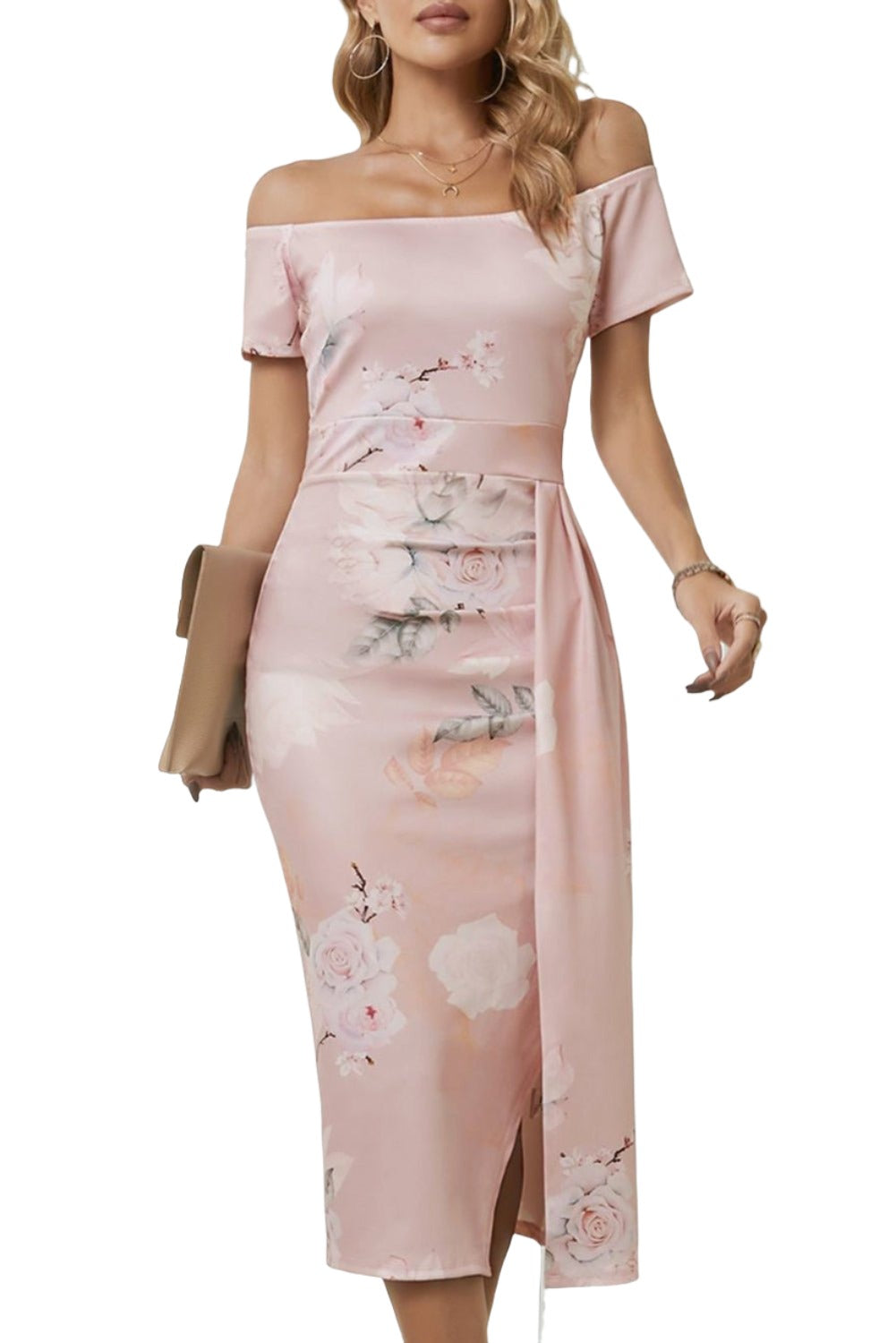 Printed Off-Shoulder Split Dress - KRE Prime Deals