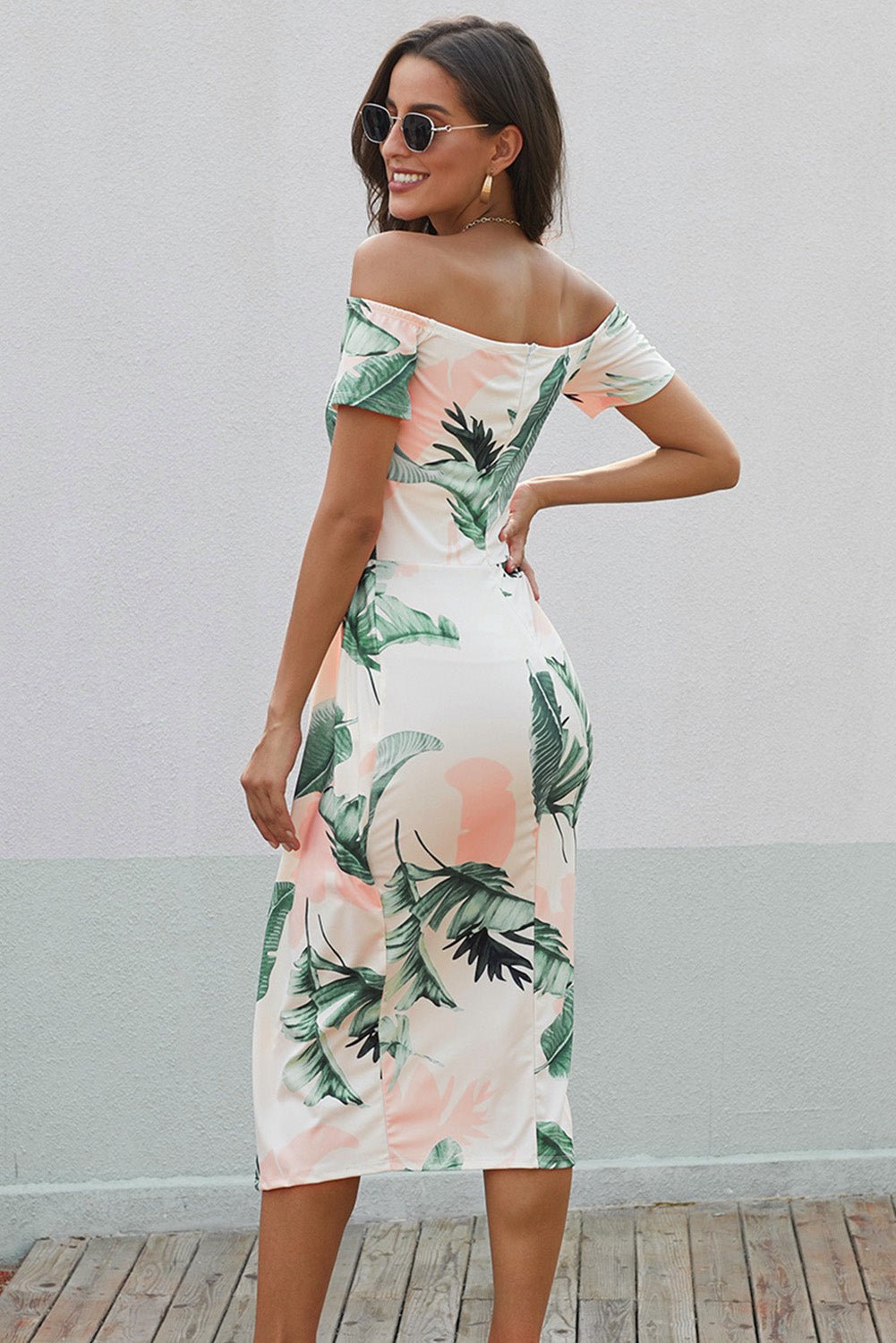Printed Off-Shoulder Split Dress - KRE Prime Deals