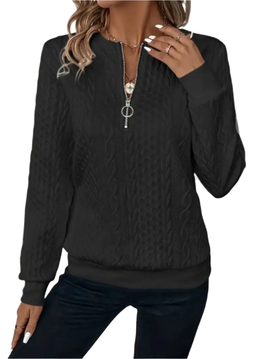 KRE Prime Women Texture Half Zip Long Sleeve Sweatshirt - KRE PRIME ®
