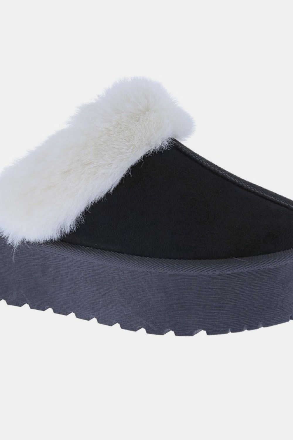 KRE Prime Women Thick Bottom Fur Trim Snow Black Slippers - KRE PRIME ®