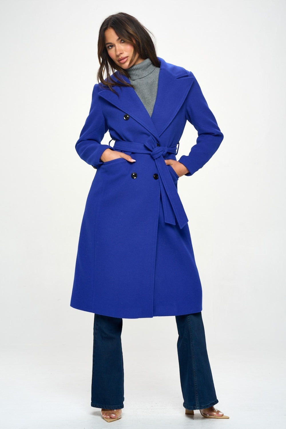 KRE Prime Women Double-Breasted Longline Coat with Belt - KRE PRIME ®