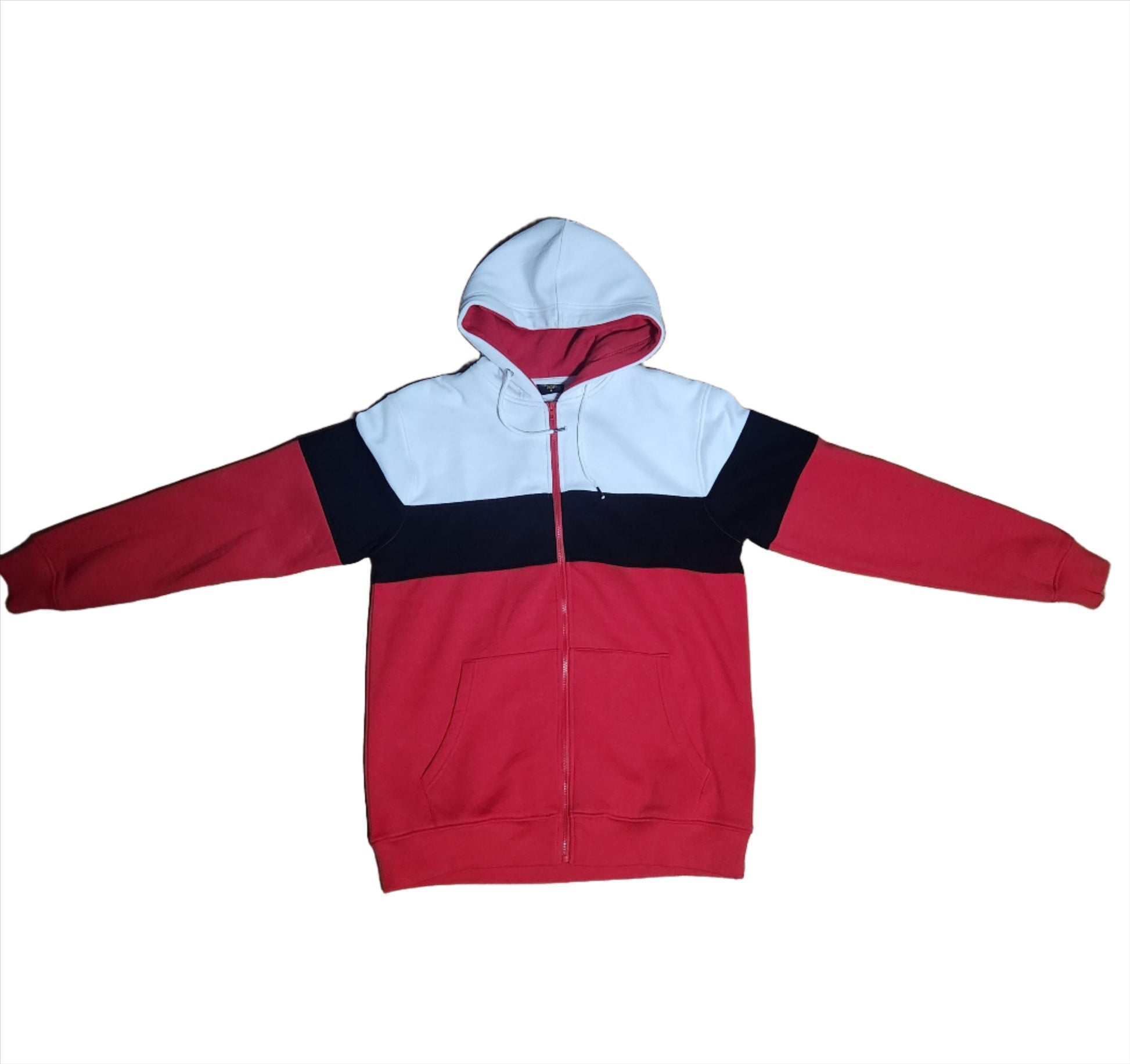 KRE Prime Men's Hoodie Sweatshirt with Kangaroo Pocket and Zipper, White/Black/Red and Yellow - KRE Prime