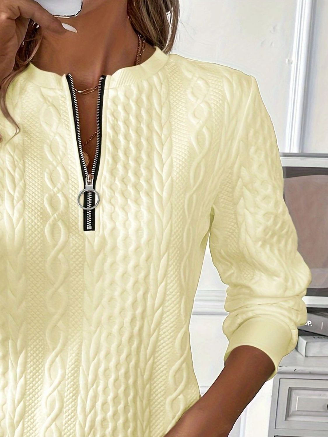 KRE Prime Women Texture Half Zip Long Sleeve Sweatshirt - KRE PRIME ®
