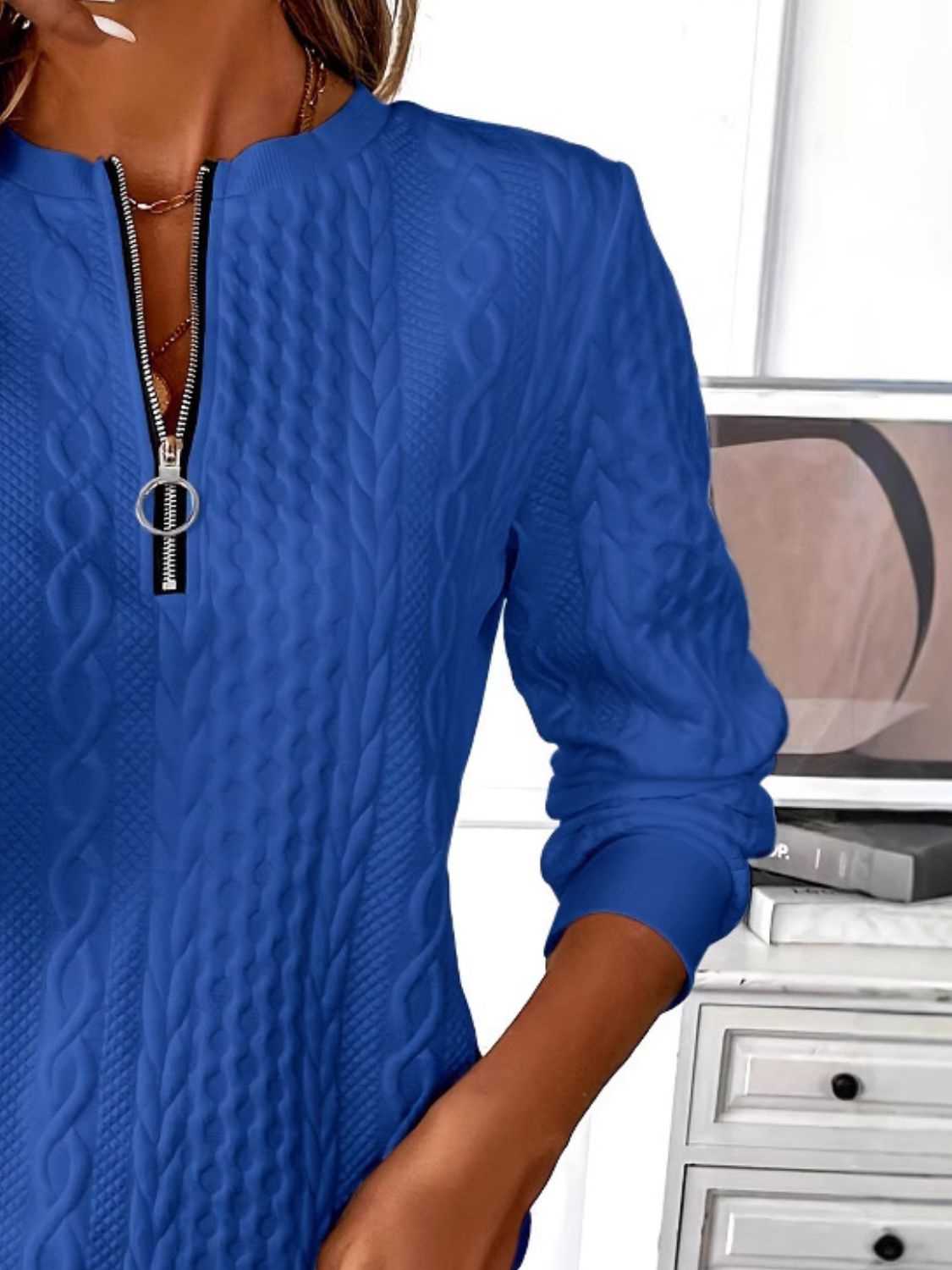 KRE Prime Women Texture Half Zip Long Sleeve Sweatshirt - KRE PRIME ®