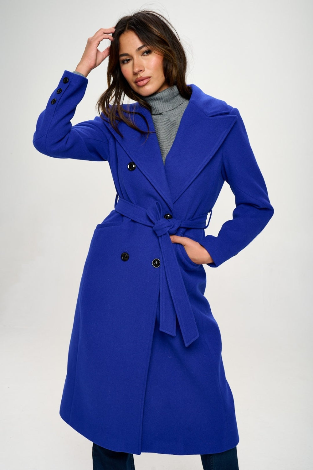 KRE Prime Women Double-Breasted Longline Coat with Belt - KRE PRIME ®