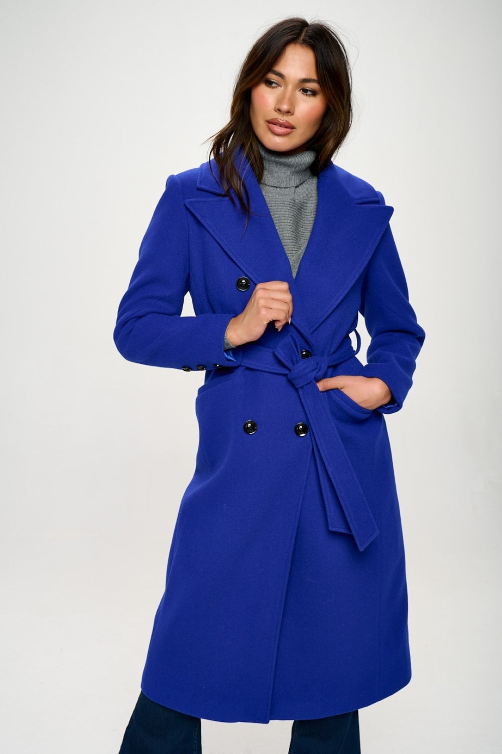 KRE Prime Women Double-Breasted Longline Coat with Belt - KRE PRIME ®
