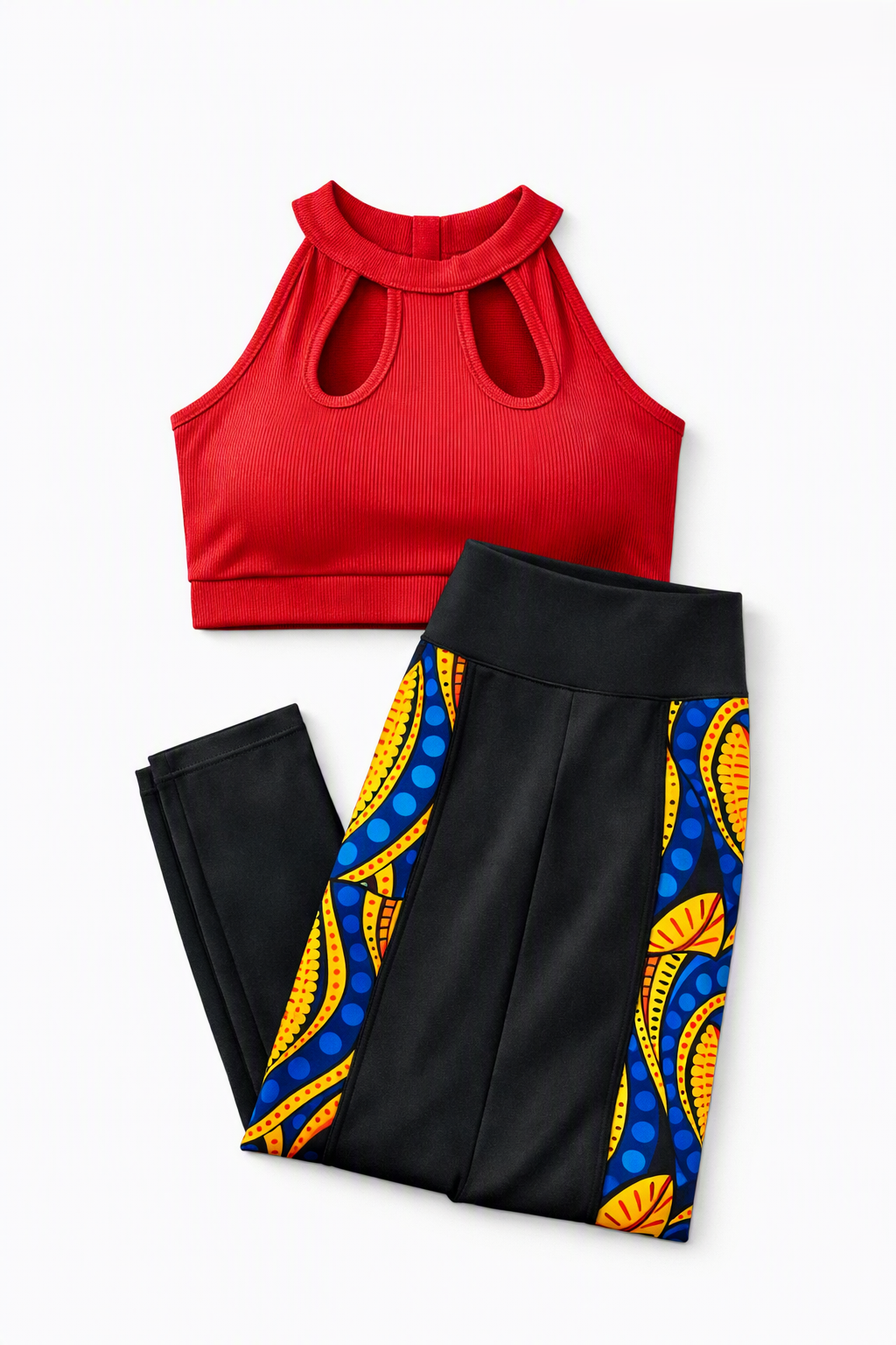 Red KRE Prime activewear set with a crop top and matching leggings, perfect for back-to-school workouts and active days.