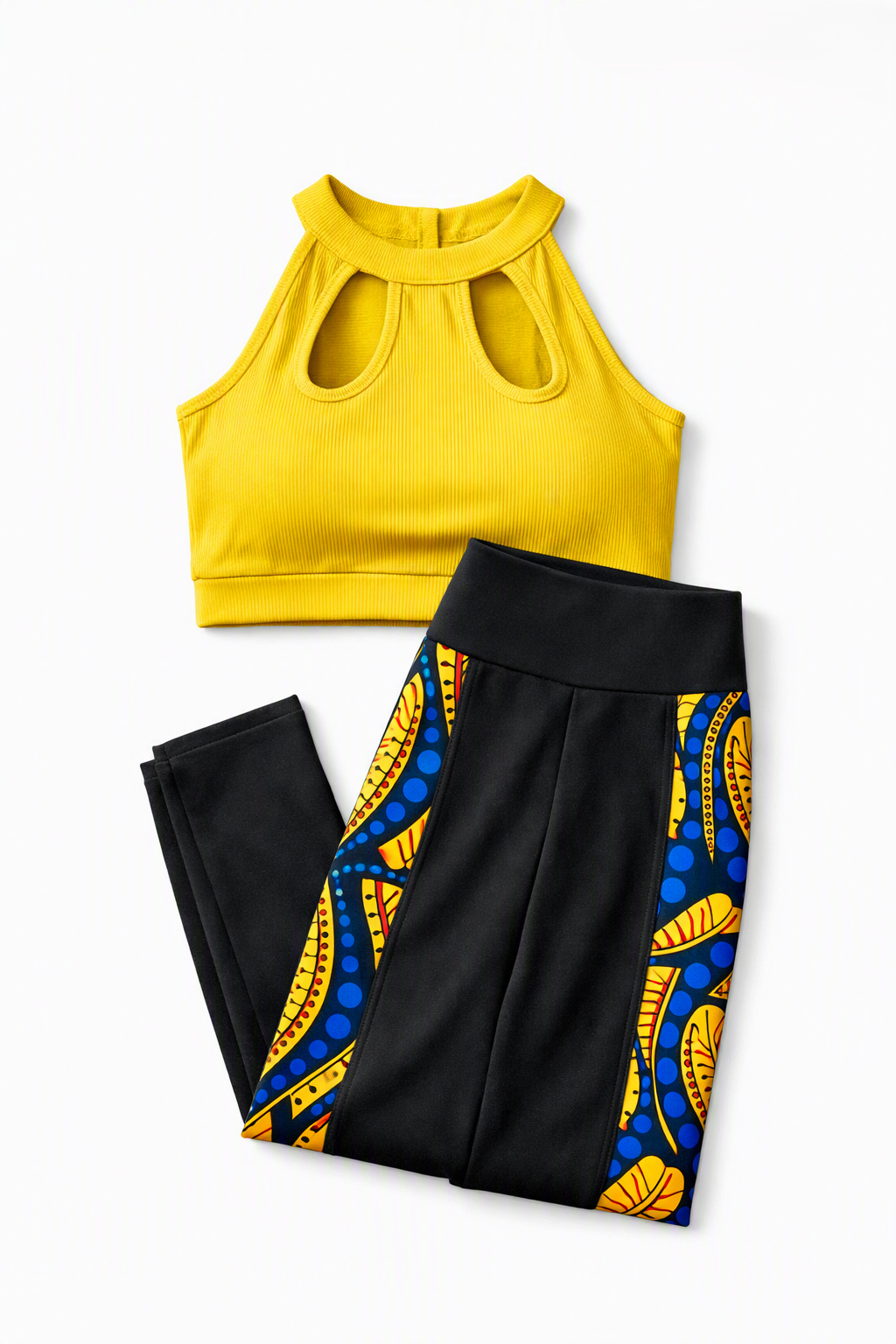 KRE Prime yellow activewear set with crop top and leggings for back-to-school athletic wear, made of comfortable, stretchy fabric.