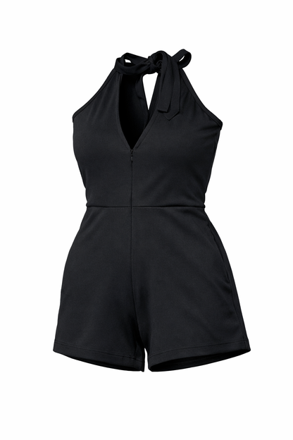 KRE Prime Teens Lady Cutout Grecian Polyester Neck Twisted Romper with Pockets - KRE Prime