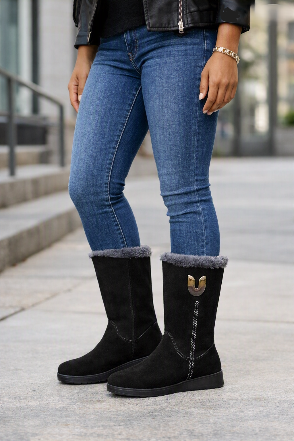 KRE Prime Women's Warm Chelsea Fur Mid-Calf Boots, Black - KRE Prime