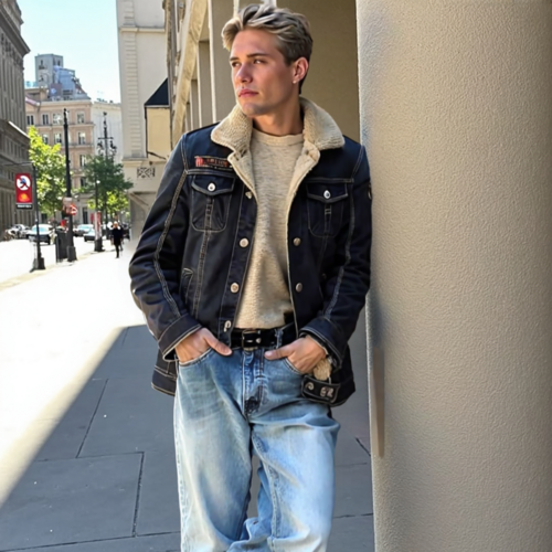 KRE PRIME Men Denim Jean Jacket in Black with Inner Faux Fur - KRE Prime
