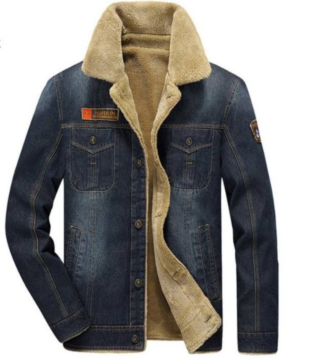 KRE PRIME Men Denim Jean Jacket in Black with Inner Faux Fur - KRE Prime
