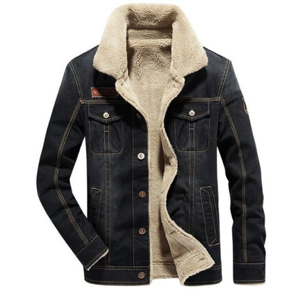 KRE PRIME Men Denim Jean Jacket in Black with Inner Faux Fur - KRE Prime
