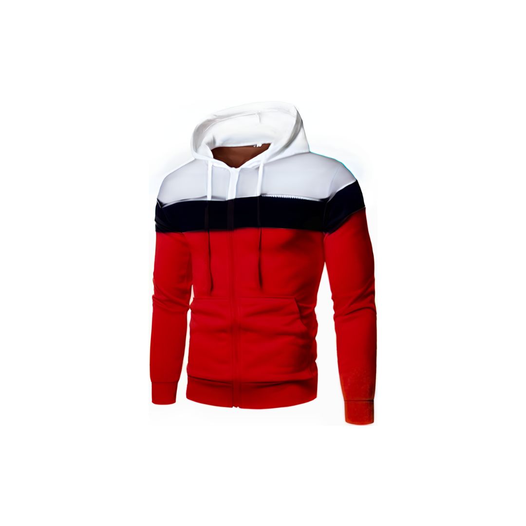 KRE Prime Men's Hoodie Sweatshirt with Kangaroo Pocket and Zipper, White/Black/Red and Yellow - KRE Prime