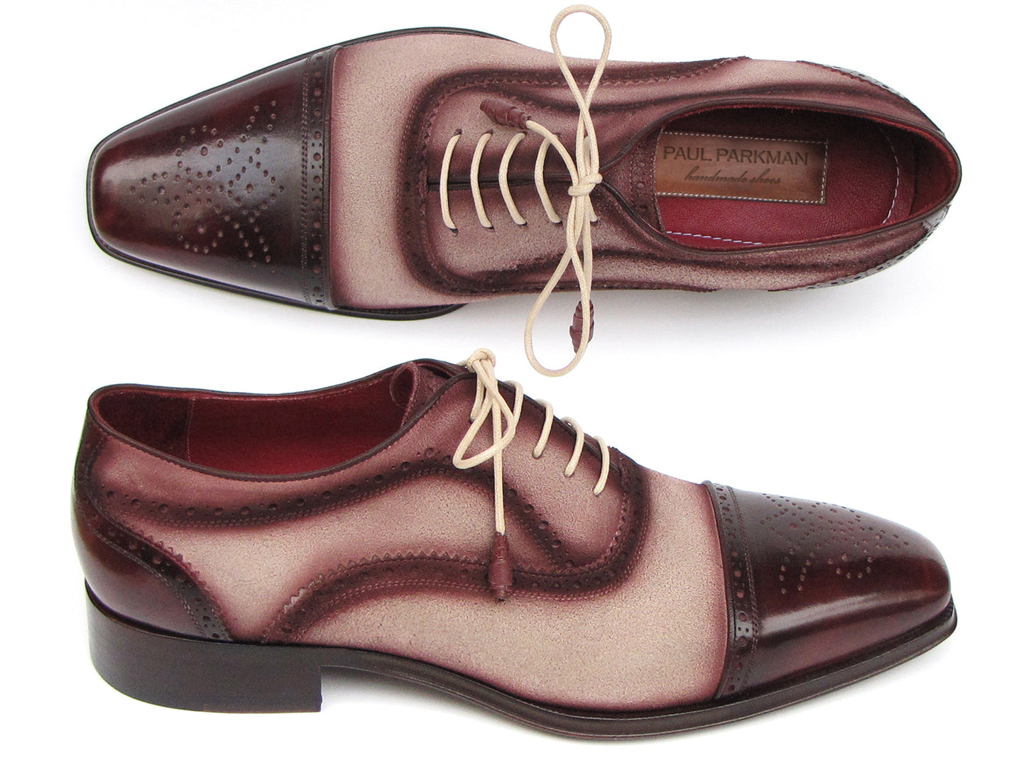 KRE PRIME Men Paul Parkman Captoe Oxfords Bordeaux, Beige (ID#024-BRR) - KRE Prime