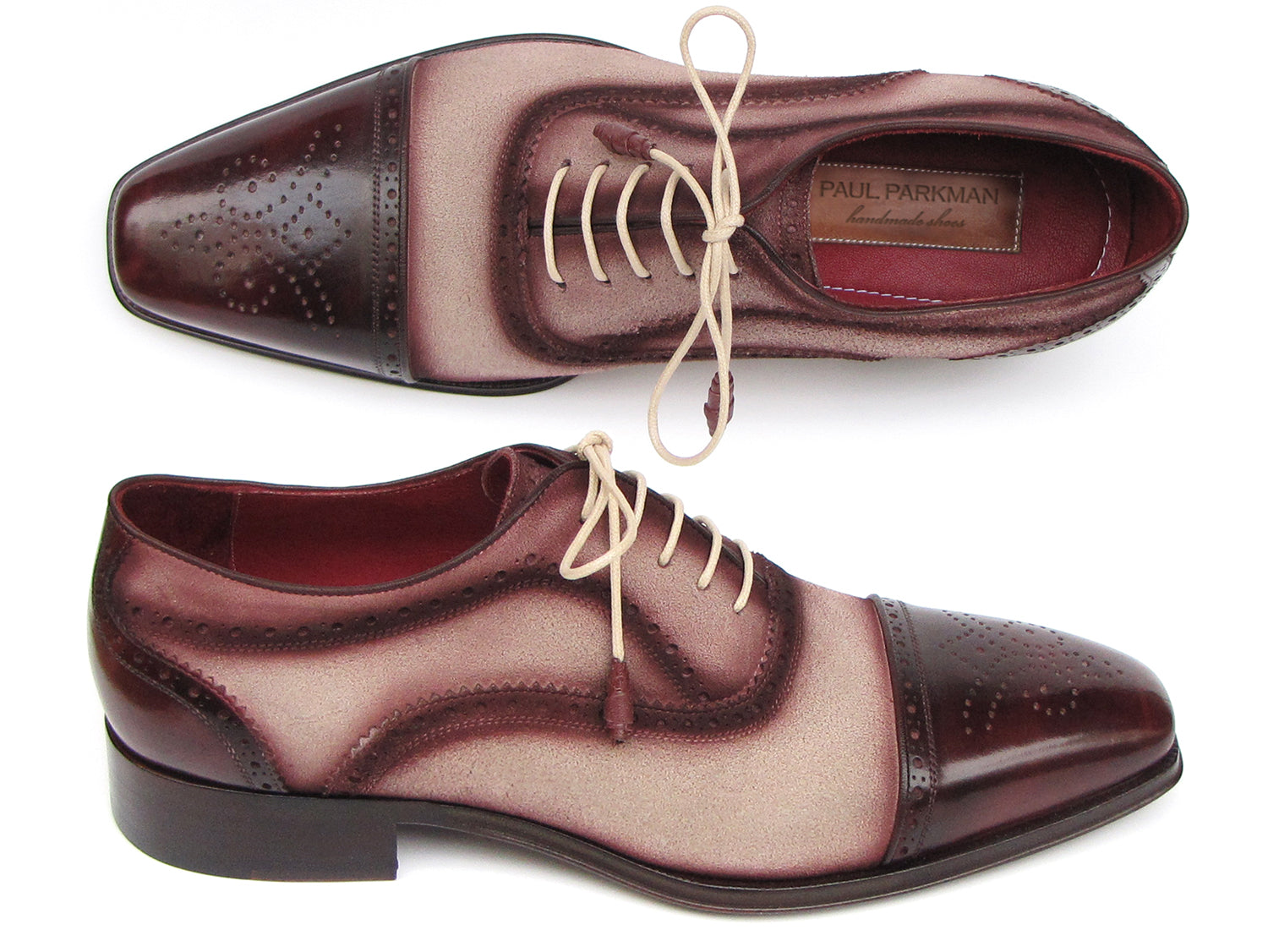 KRE PRIME Men Paul Parkman Captoe Oxfords Bordeaux, Beige (ID#024-BRR) - KRE Prime