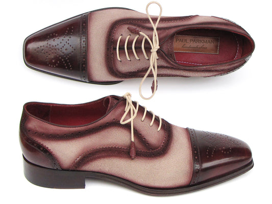 KRE PRIME Men Paul Parkman Captoe Oxfords Bordeaux, Beige (ID#024-BRR) - KRE Prime