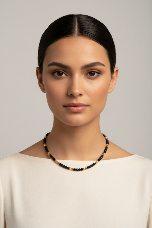KRE PRIME 18K Gold Plated Black Beads Opulence Necklace - KRE Prime