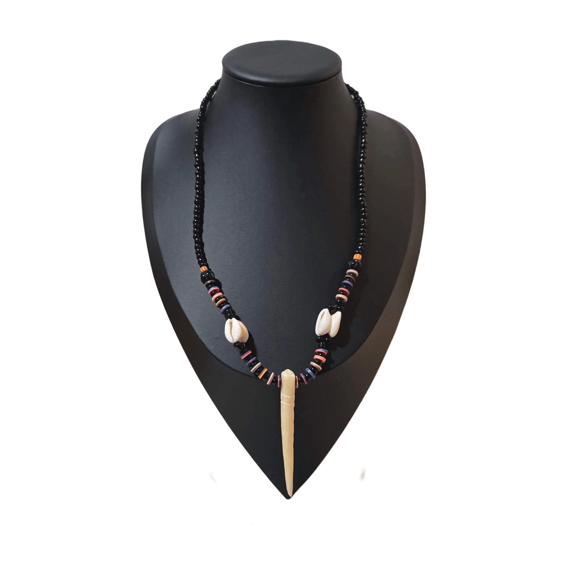Unisex beaded pendant necklace with tribal-inspired design by KRE PRIME, handcrafted with colorful West African beads.