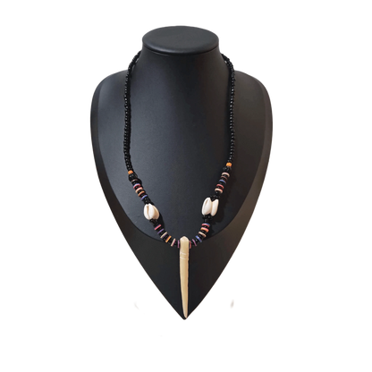 Unisex beaded pendant necklace with tribal-inspired design by KRE PRIME, handcrafted with colorful West African beads.