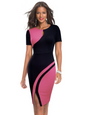 KRE Prime Women New Black and Pink Tone Round Neck Short Sleeve Slit Dress - KRE PRIME ®