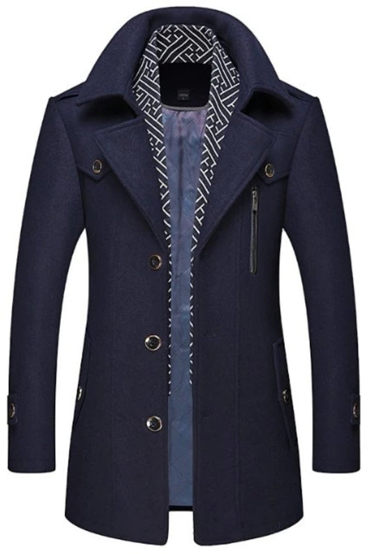 KRE PRIME Men Layered Collar Button Front Mid Length Coat - KRE Prime