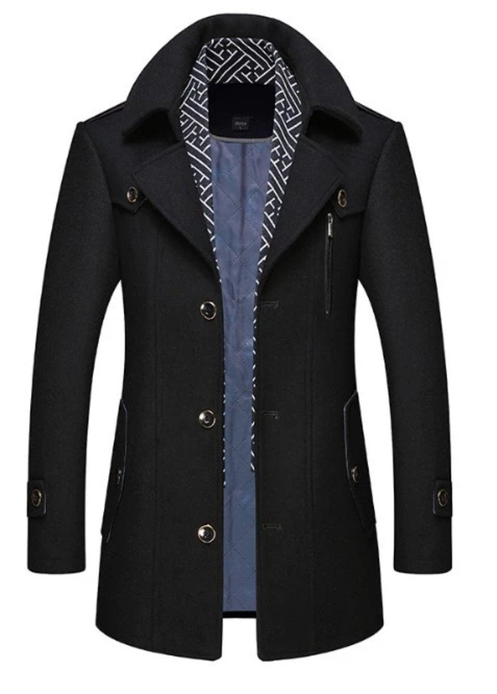 KRE PRIME Men Layered Collar Button Front Mid Length Coat - KRE Prime