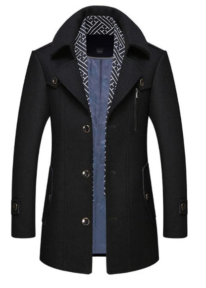 KRE PRIME Men Layered Collar Button Front Mid Length Coat - KRE Prime