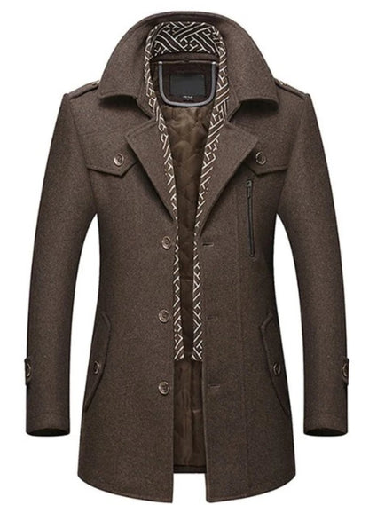 KRE PRIME Men Layered Collar Button Front Mid Length Coat - KRE Prime