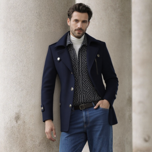 KRE PRIME Men Layered Collar Button Front Mid Length Coat - KRE Prime