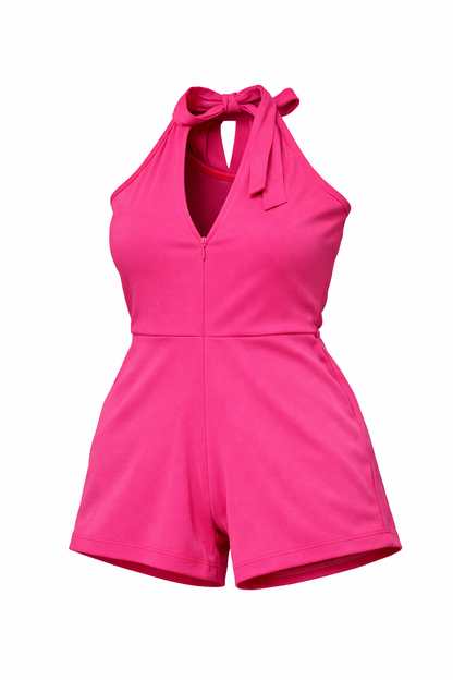 KRE Prime Teens Lady Cutout Grecian Polyester Neck Twisted Romper with Pockets - KRE Prime