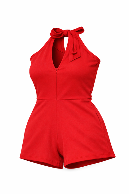 KRE Prime Teens Lady Cutout Grecian Polyester Neck Twisted Romper with Pockets - KRE Prime