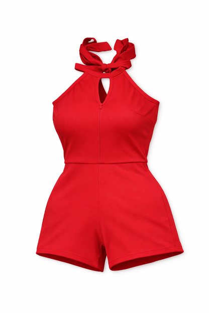 KRE Prime Teens Lady Cutout Grecian Polyester Neck Twisted Romper with Pockets - KRE Prime