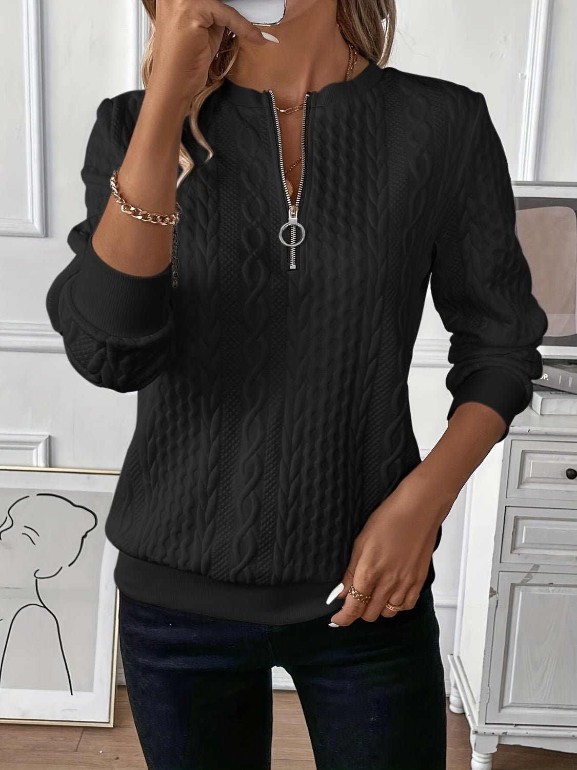 KRE Prime Women Texture Half Zip Long Sleeve Sweatshirt - KRE PRIME ®