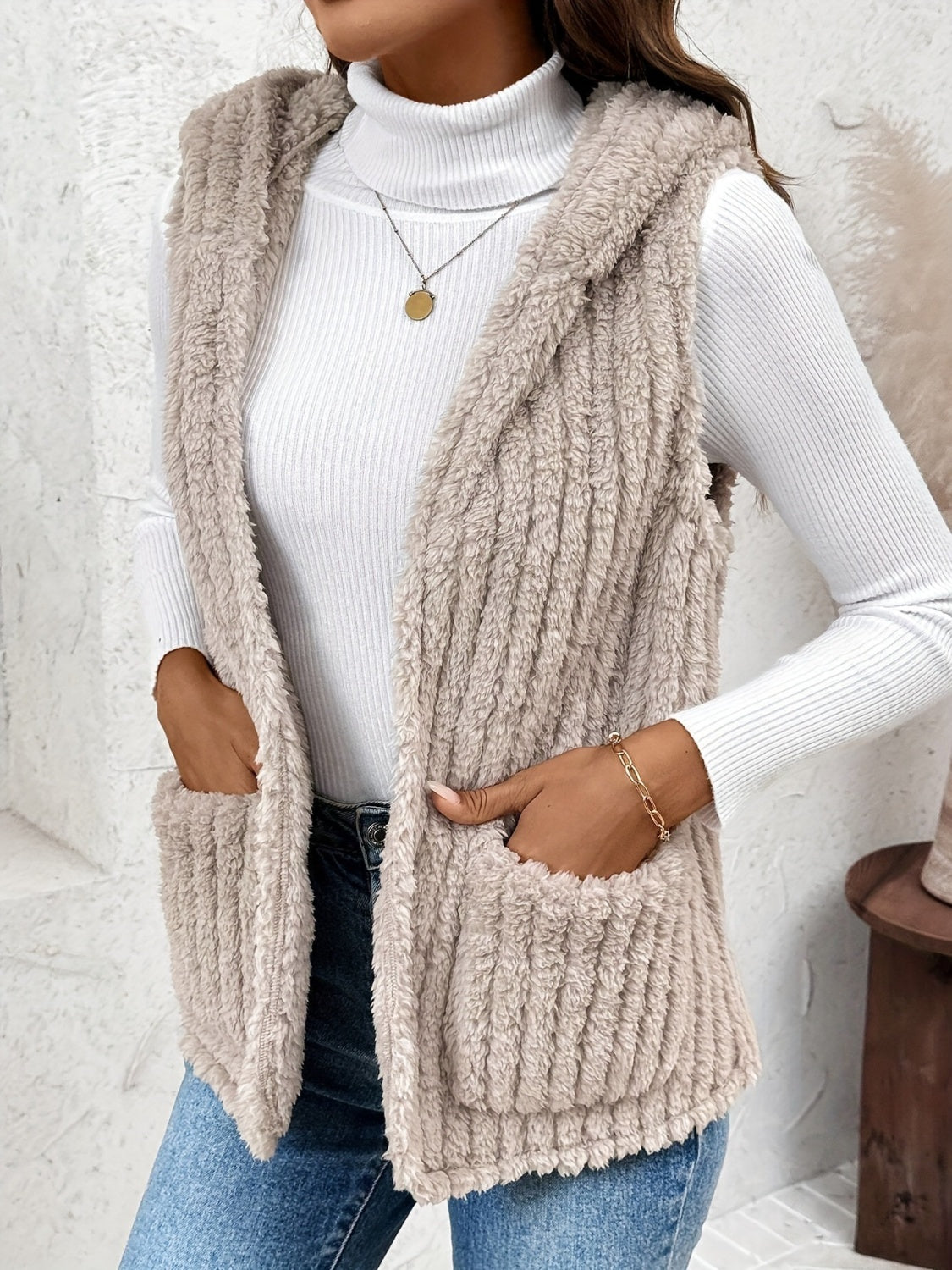 KRE Prime Women Fuzzy Hooded Vest with Pockets - KRE PRIME ®