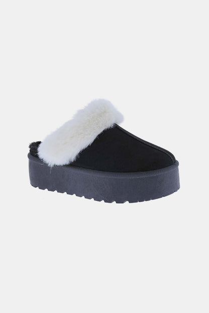 KRE Prime Women Thick Bottom Fur Trim Snow Black Slippers - KRE PRIME ®