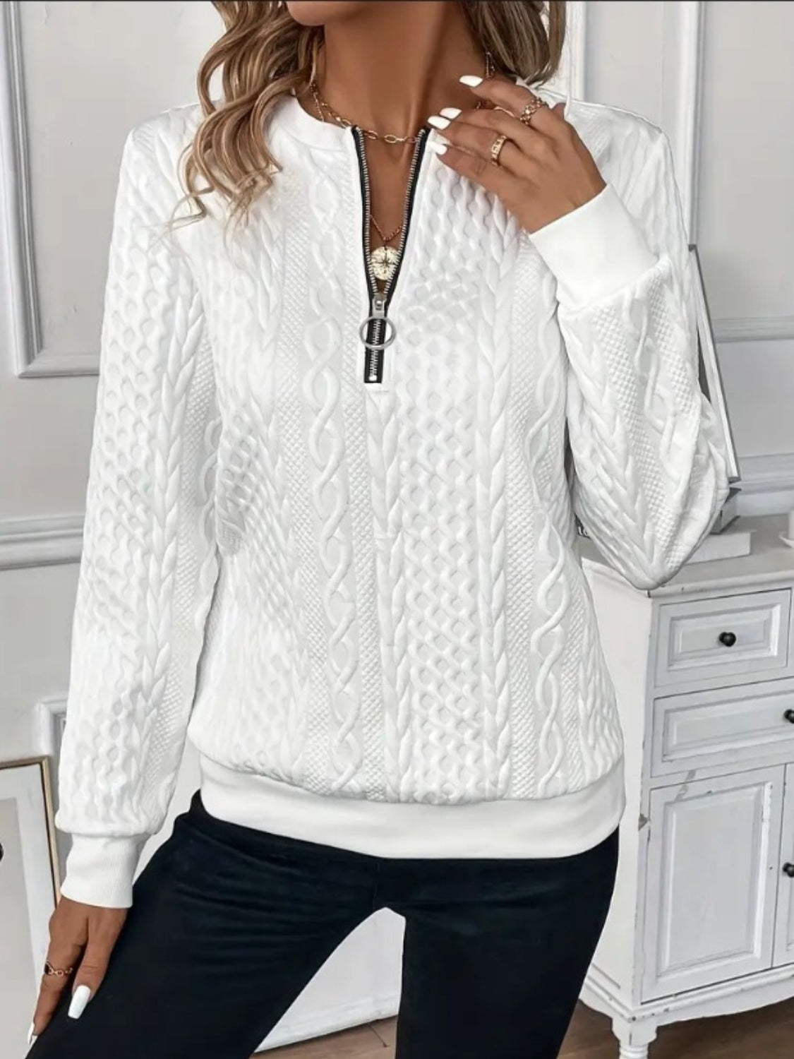 KRE Prime Women Texture Half Zip Long Sleeve Sweatshirt - KRE PRIME ®