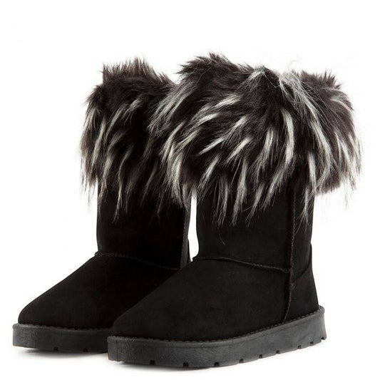 KRE PRIME women's black fur winter snow boots with cozy fur lining, suitable for autumn and winter outdoor wear.