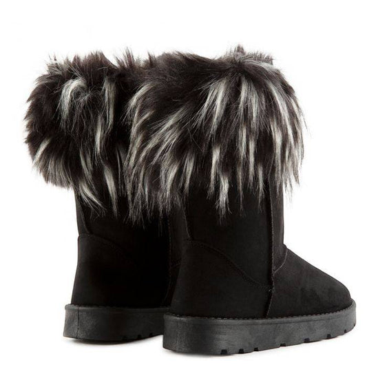 KRE PRIME women's black fur winter snow boots with cozy fur lining, suitable for autumn and winter outdoor wear.
